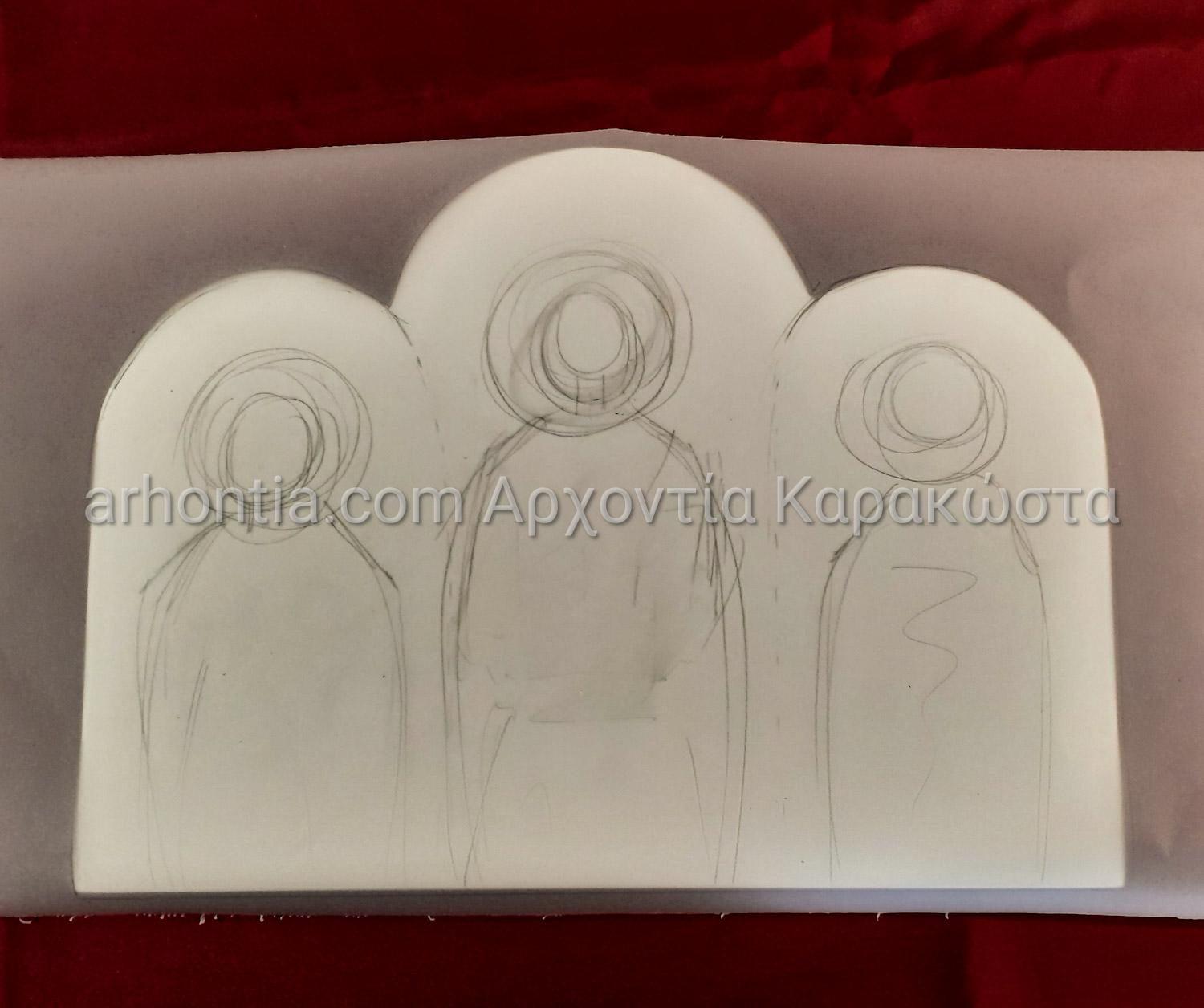 Ξύλο αγιογραφίας σχεδιασμένο για 3 μορφές 31x42cm